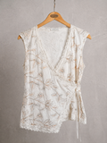 Top de Atar com Renda e Padrão Floral